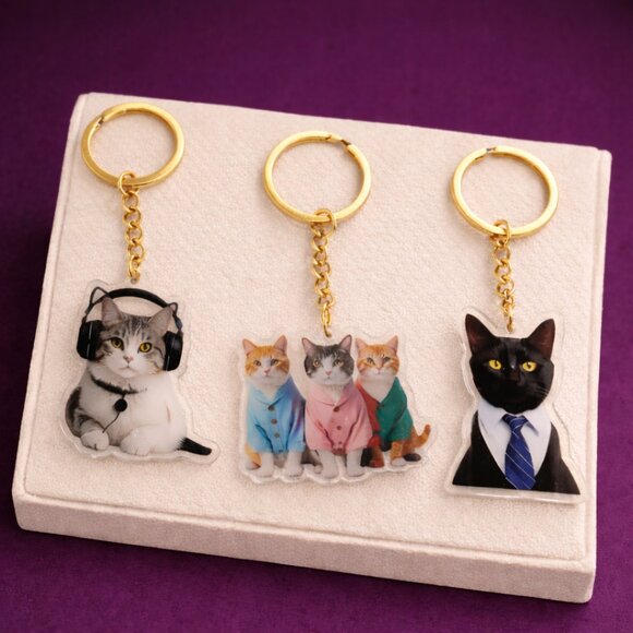 Cat Key Chains - Funny Kitty Cat Meme Bag Charms - Picture 3 of 6